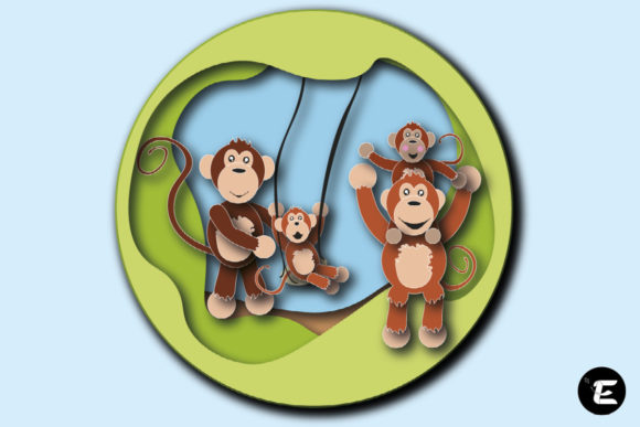 Monkey Family 3D SVG for Shadow Boxes