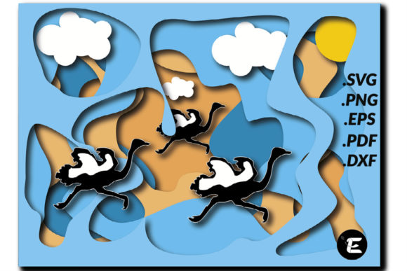 Ostrich 3D SVG for Shadow Boxes